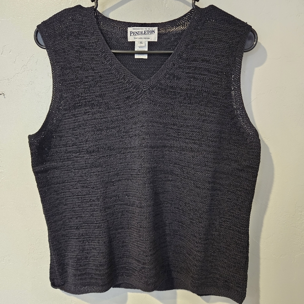 Pendleton Vintage Women's XL Sleeveless Sweater Black Open Knit Top Layering